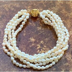 Six Strand Rice Freshwater Pearl Bracelet with Gold Clasp